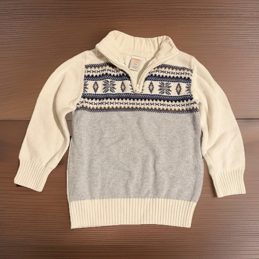 Gymboree Boys Fair Isle Nordic Snowflake Quarter-Zip Sweater Size 4 Snowflake